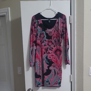 INC International Concepts Black With Pink And Green Designs Dress